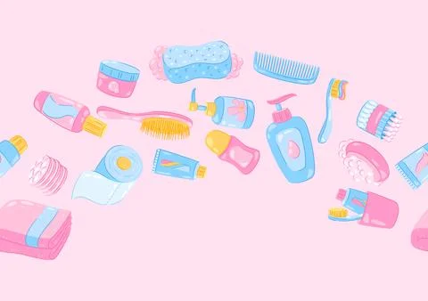 Pattern with hygiene objects. Washing, beauty, body care. Personal hygiene and Stock Illustration