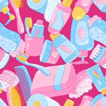 Pattern with hygiene objects. Washing, beauty, body care. Personal hygiene and Stock Illustration