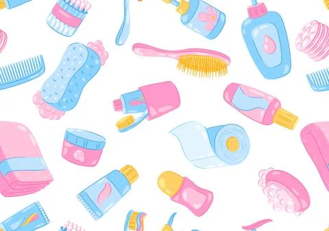 Pattern with hygiene objects. Washing, beauty, body care. Personal hygiene and イラスト素材