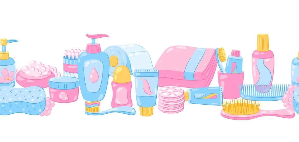 Pattern with hygiene objects. Washing, beauty, body care. Personal hygiene an Stock Illustration