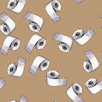 Pattern hygiene toilet paper roll sketch hand drawn Stock Illustration