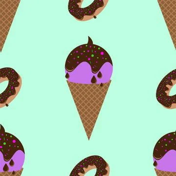 Pattern with the ice cream and donuts are water. Vector. Stock Illustration