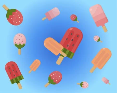 Pattern Ice cream fruit on background blue. Illustrazione stock