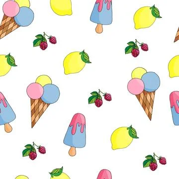 Pattern ice cream, raspberry and lemon Stock Illustration