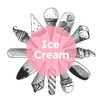 Pattern with ice cream. Realistic ice cream. Vector illustration in sketch st Stock Illustration