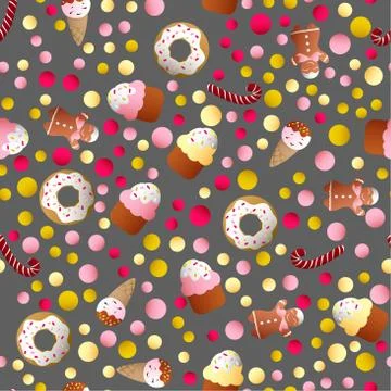 Pattern with ice lolly, cookies, donuts with cream Stock Illustration