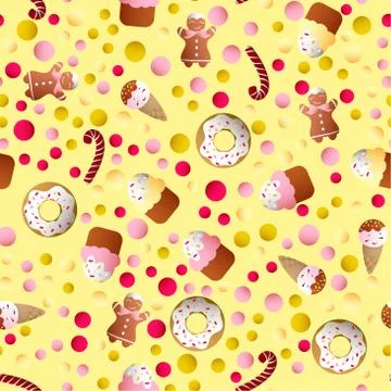 Pattern with ice lolly, cookies, donuts with cream Stock Illustration