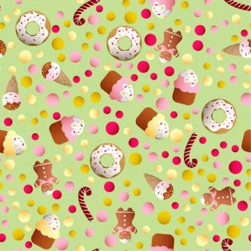 Pattern with ice lolly, cookies, donuts with cream Stock Illustration