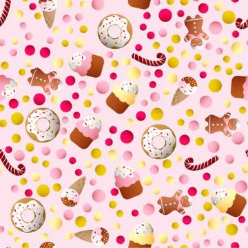 Pattern with ice lolly, cookies, donuts with cream Stock Illustration