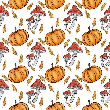 Pattern with illustrations on the theme of autumn and harvest Stock Illustration