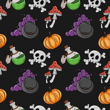 Pattern with illustrations on the theme of Halloween Stock Illustration