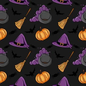 Pattern with illustrations on the theme of Halloween Stock Illustration