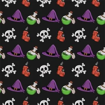 Pattern with illustrations on the theme of Halloween Stock Illustration