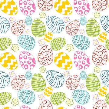 Pattern image for happy easter holiday with elements of color eggs and flowers 库存插图