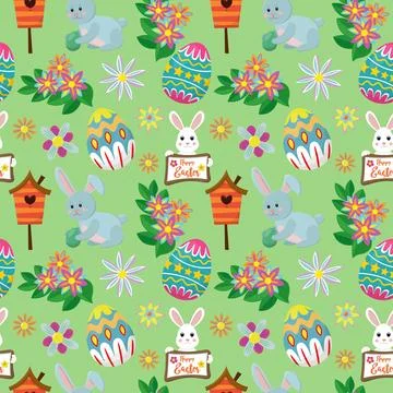 Pattern image for happy easter holiday with elements of eggs, rabbits and Illustrazione stock