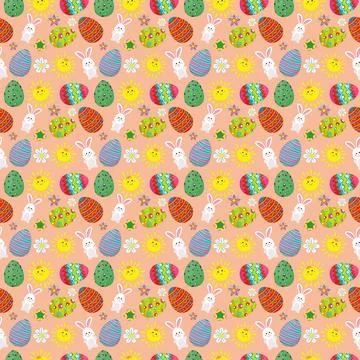 Pattern image for happy easter holiday with elements of eggs, rabbit, flowers Illustrazione stock