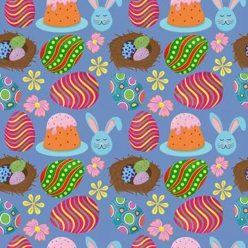 Pattern image for happy easter holiday with elements of eggs, flowers, rabbit Illustrazione stock