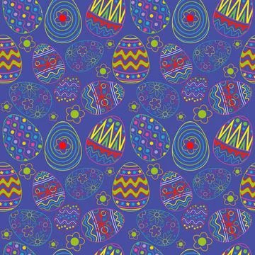 Pattern image for happy easter holiday with elements of color painted eggs Illustrazione stock