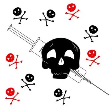 Pattern with the image of Jolly Roger with a syringe. Precaution from drugs Stock Illustration