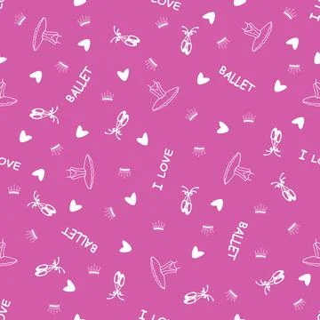 Pattern with the image of a tutu, pointe shoes, inscription I love ballet Stock Illustration