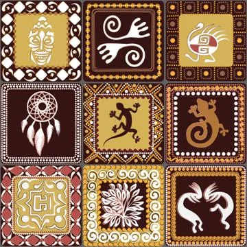 Pattern with imitation of elements of rock art Stock Illustration