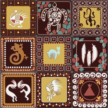 Pattern with imitation of elements of rock art Stock Illustration