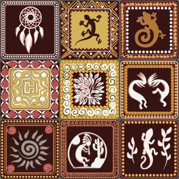 Pattern with imitation of elements of rock art Stock Illustration