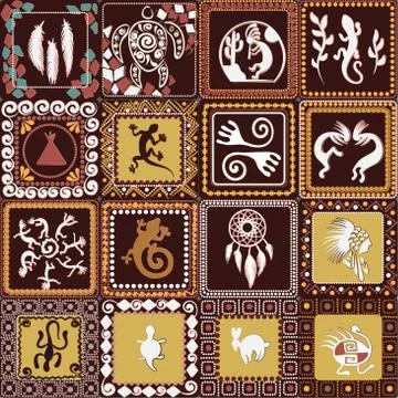 Pattern with imitation of elements of rock art Stock Illustration