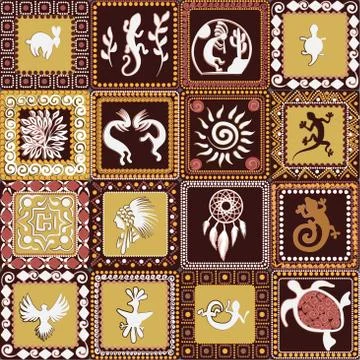 Pattern with imitation of elements of rock art Stock Illustration