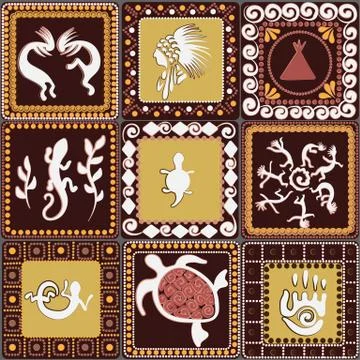 Pattern with imitation of elements of rock art Stock Illustration