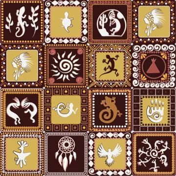 Pattern with imitation of elements of rock art Stock Illustration