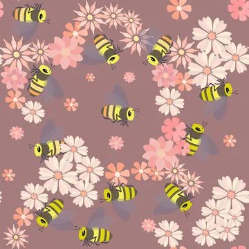 Pattern insects and flowers without background Stock Illustration