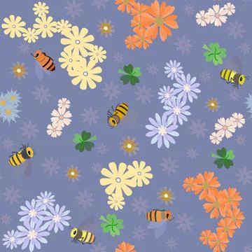 Pattern insects and flowers without background Stock Illustration