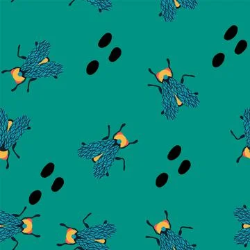 Pattern with insects. Background with abstract cartoon flies. A kind of flying Stock Illustration