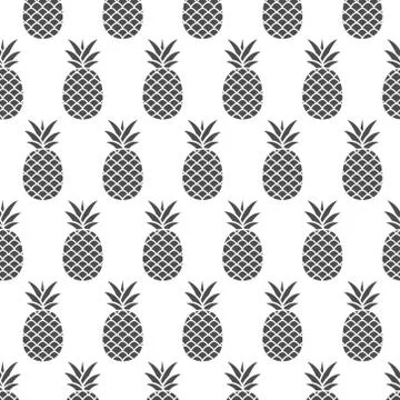 Pattern with isolated black and white pineapples Illustrazione stock