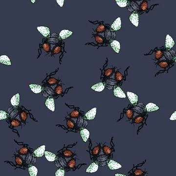 Pattern isolated fly sketch hand drawn Stock Illustration