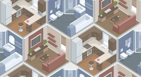 Pattern with isometric living room Stock Illustration