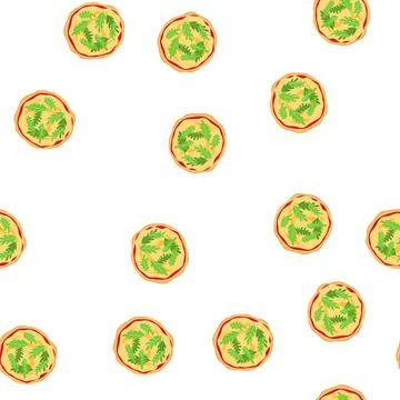 Pattern italian pizza flat with fresh arugula top view Stock Illustration