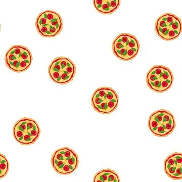 Pattern italian pizza flat lay with tomatoes and basil Illustrazione stock