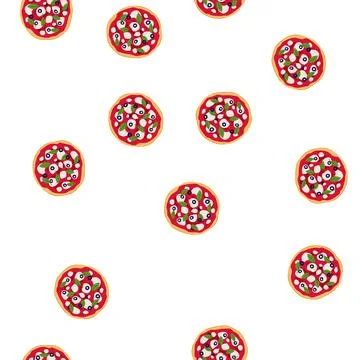 Pattern italian pizza top view with mozzarella olives basil Illustrazione stock