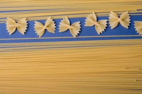 Pattern of Italian spaghetti top view food Ingredient background horizontal Stock Photos