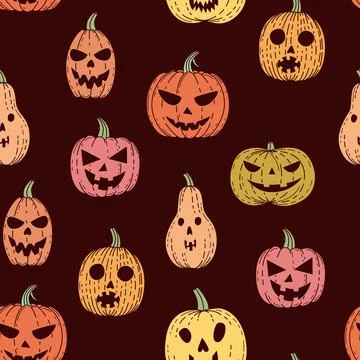 Pattern with jack o lanterns in retro style Stock Illustration