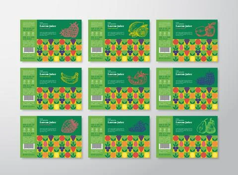 Pattern Juice Label Templates Collection. Abstract Vector Packaging Design 库存插图