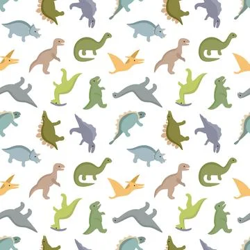 Pattern of Jurassic ancient dinosaurs, prehistoric dino animals background fo Stock Illustration