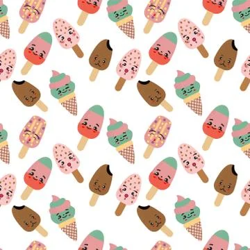 Pattern with kawaii ice cream waffle cone Stock Illustration