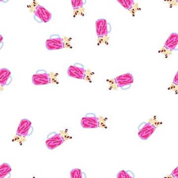 Pattern kawaii pink milkshake character with whipped cream topping Stock Illustration