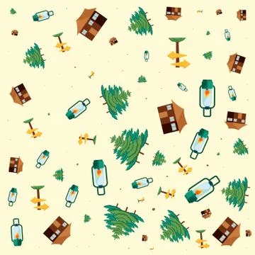 Pattern kerosene lamp and of camping objects Stock Illustration
