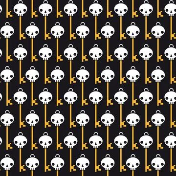 Pattern with keys in the form of a skull on a black background Stock Illustration
