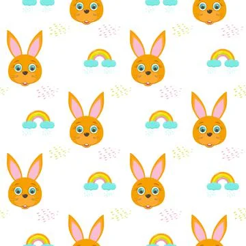 Pattern for kids cute rabbit and rainbow Illustrazione stock