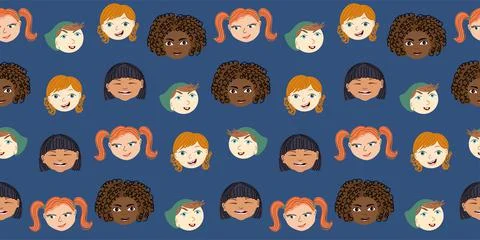Pattern with kids portraits Stock Illustration